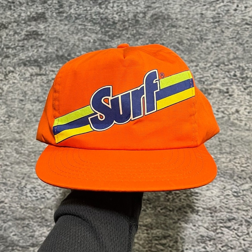 Vintage Surf Snapback Hat Orange Blue 80s 90s NASCAR Racing Adjustable‎ Cap